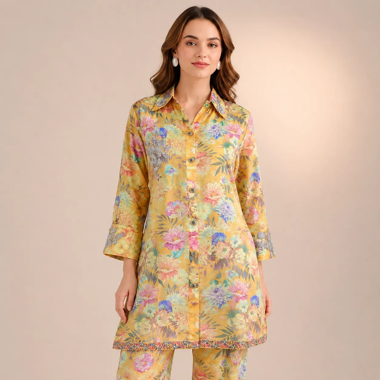 Goldenrod Floral Print Tunic Shirt